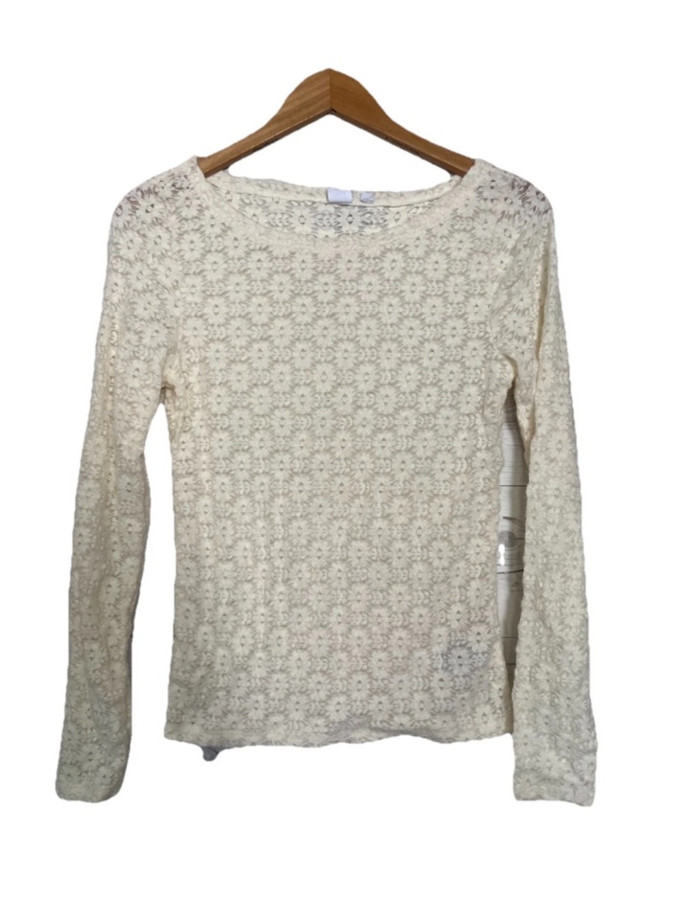 Gap Ivory Long Sleeve Top Blouse Floral Lace Boat Neck Women’s Large Y2K Inspire